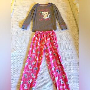 Rene Rofe ADORABLE cat nap pink kitty pajama set pants long sleeve top girls 8